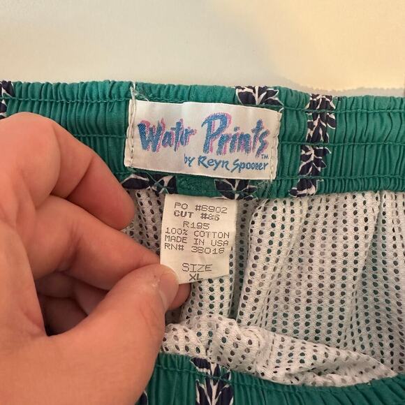 Water Prints by Reyn Spooner Vintage Men’s Swim Trunks Teal Leis Size XL Hawaii - Picture 5 of 8